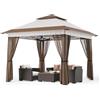 Bealife Gazebo Pieghevole 3x3m con 4 Pareti Rete Zanzariera, Doppio Tetto Impermeabile, Protezione e Borsa con Ruote - Inclusi Sacchi di Sabbia per Stabilità, Beige