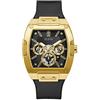 GUESS US Men Black and Gold-Tone Square Multifunction Watch, One, multicolore, 43, Tonneau