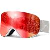 JQF Gear Occhiali da Sci Magnetico,YH693C Maschera da Sci OTG per Unisex Anti-UV400 Anti Nebbia Antipolvere Antivento Occhiali da Neve per Ski Ciclismo Moto (06-REVO Rosso/Bianco VLT 16%)