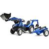FALK - Tractopala a pedali New Holland con escavatore e rimorchio - Blu - Pala anteriore ed escatrice articolate - Sedile girevole - Made in France - Da 3 anni - 3090Y