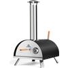 BURNHARD Forno per pizza BURNHARD® oltre 500°C, pietra per pizza in cordierite, corpo in acciaio inox, opzioni di combustibile versatili, struttura mobile, con pala per pizza - Forno pizza NERO da esterno