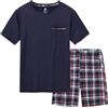MoFiz Pigiama Uomo Estivo Corto Pigiami Due Pezzi Manica Corta Pigiama Camicia e Pantaloncini Pigiama a Quadri Morbido Comoda con Tasche Blu Marino Taglia US S/EU M