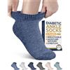 Pembrook Calzini alla caviglia per diabetici per uomo e donna, 6 paia, blu, verde, blu scuro, grigio, beige, bianco, non legante, calzini per diabetici, calzini neuropatici per uomo, calzini per