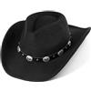 Mealah Cappello da Cowboy in Feltro da Donna e Uomo, Classico, Arrotolabile, con Fibbia, da Cowgirl, Fedora (M-L), Nero con Cintura, Medio-Grande, Nero con Cintura, M