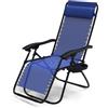 VOUNOT® Sdraio da Giardino con Portabicchieri e Poggiatesta Regolabile, Sedia Pieghevole Zero Gravity da Esterno, Poltrona Relax, Carico Massimo 120kg, Blu
