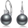 Jiahanzb Orecchini Perle Argento Sterling 925 Orecchini Pendenti Leverback Perle per Donna Perla Zirconi Gioielli Regali Perla Ggrigio Scuro 10 mm