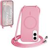 FMPCUON FNPCUON Cover Magnetica Silicone per Samsung Galaxy S25 Edge con Cordino,Compatibile con MagSafe,Custodia con Laccio Collana Tracolla Collo Sottile TPU Antiurto Protettiva Case con Corda.Pink