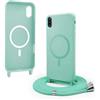 Bigcousin Magnetica Cover con Cordino per iPhone XS Max,[Compatibile con MagSafe], Cover in Silicone, Regolabile Cordino da Collo Nylon Catena Collana Tracolla,Verde menta