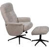 DRW Poltrona Relax girevole con poggiapiedi in metallo e tessuto in beige e nero 77 x 75 x 104,5 cm