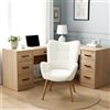 MEUBLE COSY Sedia da Ufficio con Braccioli, Poltrona da Scrivania Ergonomica Imbottita in Tessuto Bouclé, Sedia da Lavoro Comoda per Studio, Home Office, Bianco