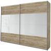 Rauch Möbel Quadra - Armadio con Ante sospese a 2 Ante, con Pacchetto di Accessori Basic 4, 2 mensole, Colore Rovere Sanremo Chiaro/Bianco Lucido, 181 x 229 x 62 cm