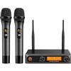 voijump Microfono Wireless Professionale UHF con Ricevitore e 2 Microfoni a Mano in Metallo Dinamici - Sistema Microfoni Wireless per Karaoke, Feste, Matrimoni, Chiesa, Casa, DJ e Riunioni, 60m