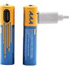 SZEMPTY Batterie al litio ricaricabili AAA, 1,5 V, USB, agli ioni di litio, 750 mWh con cavo di ricarica di tipo C, ricarica rapida in 1 ore, confezione da 2