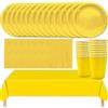 MOMAHUA Set da tavola per festa 53 pezzi set da tavola giallo con piatti, tovaglia, tovaglioli, tazze, decorazioni da tavola tinta unita per compleanni, matrimoni, picnic, baby shower