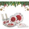 Fancysky 60 Pcs Stoviglie di Carta Natalizia, Festa diNatale Dessert Dinner Set, Piatti di Carta per Feste diNatale, StoviglieUsa e Getta Natalizie, Set diStoviglie per Feste di BuonNatale