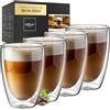 ElbFuchs® Set di tazze caffè in vetro [4x 350ml] bicchieri a doppia parete eleganti | ideali per cappuccino, crema fredda, tè, latte | idea regalo per donna, mamma, amica