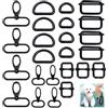 CLDURHGE Accessori Metallo per Cucito e Borse 24 Pezzi Set - Anelli a D, Fibbia Regolabile, Gancio Girevole 360° - Nero Elettroplaccato, per Zaini Tracolle Borse Fai da Te