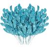 MWOOT 16 Pezzi Foglie di Natale Artificiale Glitterate, Finti Foglie Natalizio Blu con Steli, Rami di Foglia in Plastica per Ghirlanda Albero di Natale Bouquet di Nozze Casa Giardino Decorazione