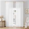 Softalker Tende a passante per bastone Tende Bianche effetto lino Voile Tenda Trasparente Tenda sciarpa 200 cm di altezza per camera da letto finestra Tenda 140 cm di larghezza, set da 2 pezzi