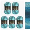 Wollbiene Crazy Cotton Batik, 5 gomitoli di lana da 100 g, 500 g, con sfumatura, 55% cotone, multicolore, per tutto l'anno (5200 turchese, bianco)
