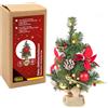 Idena 31901 - Albero di Natale Decorativo con 10 LED Bianco Caldo, ca. 40 cm, Albero di Natale con Decorazioni Rosso-Oro, Decorazioni Natalizie per Interni, Alimentato a batterie con Timer