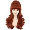 Karlery Parrucca da donna lunga ondulata color zenzero ramato grande costume bouffant alveare anni '60 '70 parrucca per feste a tema