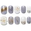 Sun&Beam Nails Unghie Artigianali Rotonde e Quadrate da Applicare in Grigio e Bianco Design 3D Stile Giapponese con Adesivi per Unghie 10 Pezzi (#166 S)