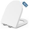 MEEJEE Tavoletta WC D-Shape 460x365mm, Copriwater Bianco a Chiusura Ammortizzata, Asse WC Soft Close, Sedile WC Duroplast, Coperchio Water Facile da Montare e Pulire, Copri Water WC Universale