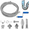 Bcuuozeeing Spirale per la pulizia dei tubi, 5 m, diametro spirale 12 mm, con 6 testine di taglio e 1 adattatore manuale, pulitore a spirale per WC, allentamento dell'intasamento, fogna, vasca da bagno
