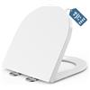 MEEJEE Tavoletta WC D Forma Corta 430x360mm, Copriwater a Chiusura Rallentata, Sedile WC Duroplast Bianco, Copriwater Universale, Tavoletta WC Ammortizzata, Facile Montaggio per Bagno e WC Ospiti