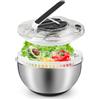 Pfloge Centrifuga Insalata in Acciaio Inox, 4,5L Asciuga Insalata Centrifuga con Coperchio E Base Antiscivolo, Lava Insalata Centrifuga Ideale per Lavare E Asciugare Verdure E Pasta