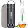 Souvik Bollitore Elettrico Portatile 500ml, Mini Bollitore da Viaggio 3 in 1 in Acciaio Inox 316 a Doppio Strato, Spegnimento Automatico, 4-Temperatura Regolabile, Tazza Termica Elettrica - Nero