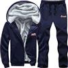 Generic Tuta da uomo con cappuccio con zip intera, giacca in pile con coulisse, set da jogging oversize invernale caldo con zip con cappuccio con tasche tinta unita pantaloni da jogging comodi set da 2 pezzi