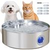 PawHut Fontanella per Cani Gatto da 7L con Luce LED, Spazzola, Tripla Filtrazione e 7 Filtri Ricambio, Fontana per Gatti in Acciaio Inox 304, 30.5x31.2x19.3 cm, Argento