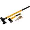 Roughneck ROU65501 Wood Cutting & Splitting Set - 3 Piece Including: Splitting maul (2.7kg), Axe (0.6kg) & Wood Grenade Splitting wedge, Yellow - Black