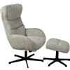 DRW Poltrona Relax girevole con poggiapiedi in metallo e tessuto in grigio e nero 75 x 82 x 108 cm