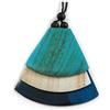 Avalaya Ciondolo geometrico triangolare in legno blu/turchese/melange bianco con lunga collana in corda di cotone nero/9 cm di lunghezza/100 cm di lunghezza, Misura unica, Legno Cordoncini legno,