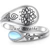 Flyow Just Breathe - Anello da donna in argento sterling 925, regolabile, con fiore di loto, ispiratore, ideale come regalo per donne e uomini