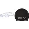 ARENA Air-Soft Occhialini Nuoto Anti-Appannamento Unisex Adulto, Occhialini Piscina con Ampie Lenti, Protezione UV & Classic Silicone, Cuffia Unisex Adulto, Nero (Black-Silver), Taglia Unica