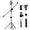Getaria Supporto per microfono da scrivania Supporto per microfono da tavolo multifunzionale regolabile con clip per microfono,Clip per telefono cellulare (Long Arm Microphone Stand)