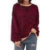 Timuspo Felpa da donna oversize, scollo rotondo, a maniche lunghe, basic colorato, a righe, vestibilità larga, Y2k, maglione a maniche lunghe, senza cappuccio, a righe, Colore: rosso, M