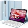 IVEOPPE Tastiera per Lenovo Tab P12 12.7 2023, Cover Custodia Cover Tastiera Layout Italiano Rimovibile Bluetooth per Lenovo Tab P12 12.7 Pollici 2023 TB370FU, Blu cielo