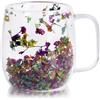 Richaa Fiori secchi Bicchieri a doppia parete con manico 250ml Latte Macchiato Bicchieri Cappuccino Tazze Caffè Mug Regali Originali Coffee Glasses