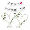 Dumeher Set di 2 decorazioni per auto con cuori in rattan, per matrimonio, cofano, auto da sposa, gioielli per matrimonio, con barbabietole, fiori e fiocco di seta bianca, dimensioni 50 x 40 cm, con