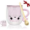 Yuragim Bicchieri da caffè a doppia parete, 300 ml, con manico e cucchiaio, tazza da caffè e tè per amanti dei gatti, regalo per donne, bambini, compleanno, San Valentino