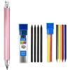 MROOFUL Set di matite meccaniche in metallo da 5,6 mm con mina a 4 colori + mina nera (2B/4B/6B/8B) per falegnami, marcatura, ingegnere, disegno, ingegnere, schizzi, scrittura, matita automatica (rosa