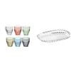 Guzzini SET 6 Bicchieri BAS TIFFANY ASSORTED & Vassoio a Servire Piccolo Tiffany, Trasparente, 32 x 22.5 x h3 cm