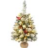 AGM Piccolo albero di Natale da 60 cm, con luci, innevato, mini albero di Natale da tavolo, 60 cm, decorazione per interni ed esterni