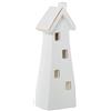 DRW Statuetta portacandele di una casa in ceramica in bianco e oro 11x9x35 cm