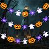 Gcstnn Luci decorative per Halloween, 3 m, 20 LED, arancione, zucca, spirito, Halloween, catena luminosa con timer da 6 ore, per tema, carnevale, veranda, finestra, decorazione